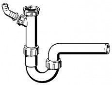 Sifone a S, per lavelli ad una bacinella, di PP bianco, a doppia camera antischiuma, con attacco lavatrice, a norma DIN EN 274, modello 7985.10